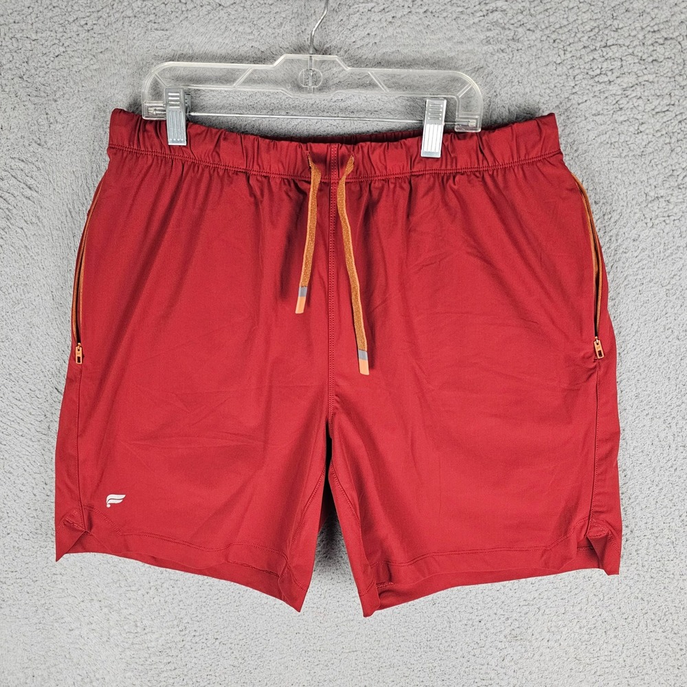 Fabletics One Shorts Men Large Red Active Gym Athletic Zipper Pockets Drawstring